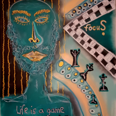 Life is a game - Acryl + Ölstifte auf Leinwand 90 x 100 cm