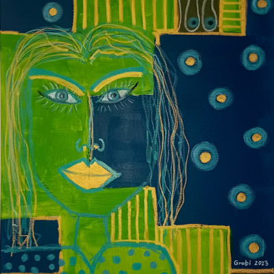 Madame - Acryl + Ölstifte auf Leinwand 80 x 100 cm