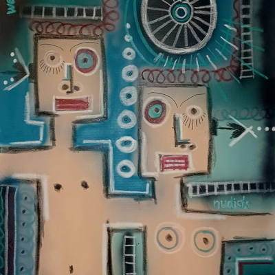 Nudists - Acryl + Ölstifte auf Leinwand 80 x 100 cm