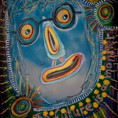 The future is a monster - Acryl + Ölstifte auf Leinwand 80 x 80 cm