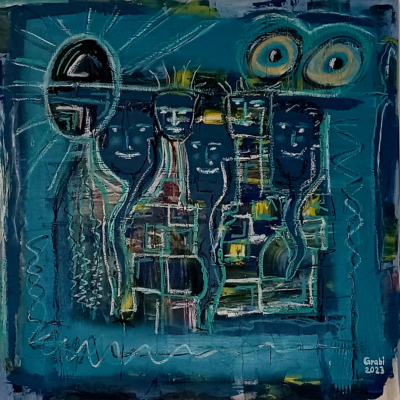 Five guys – Acryl + Ölstifte auf Leinwand 80 x 80 cm