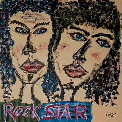 Rockstar – Acryl + Ölstifte auf Leinwand 80 x 80 cm